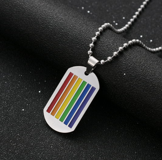 Men's Custom Rainbow Engraved Words Tag Necklace Personalized Necklace Stainless Steel Gift For Queer On Pride's Day